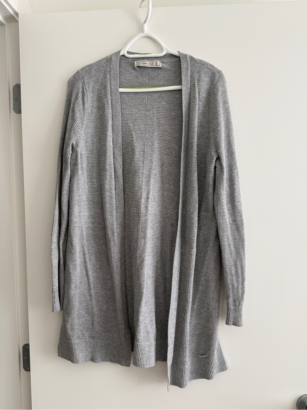 Abercrombie & Fitch Light Gray Open-Front Knit Cardigan